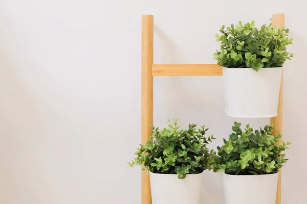 Green Artificial Plants in A Metal Pot — Stock Photo, Image