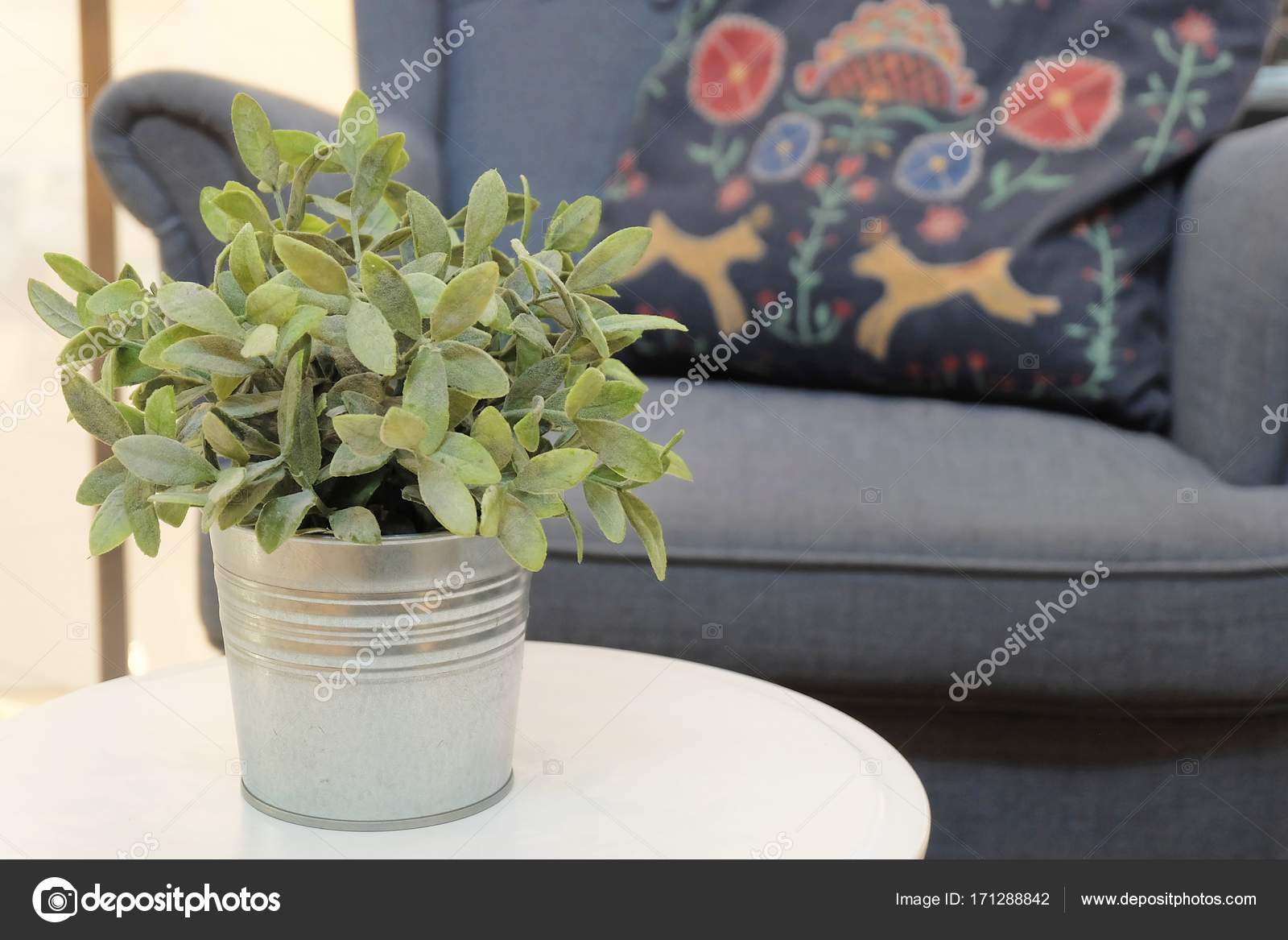 Green Artificial Plants In A Living Room Stock Photo