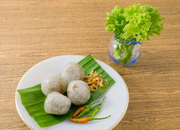 Thai Tapioca Balls Served with Lettuce Leaves