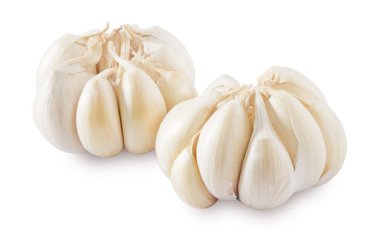 Sebze ve ot, pişirme baharat için kullanılan iki taze organik sarımsak ampuller.