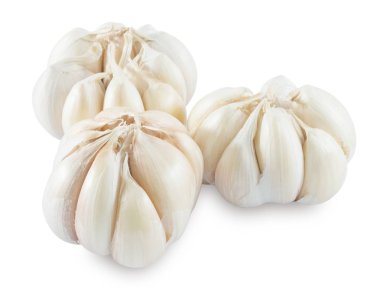 Sebze ve ot, pişirme baharat için kullanılan üç taze organik sarımsak ampuller.