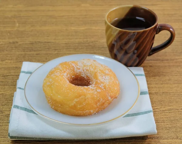 Essen Und Bäckerei Köstliche Süße Donut Mit Zucker Toppings Auf — Stockfoto