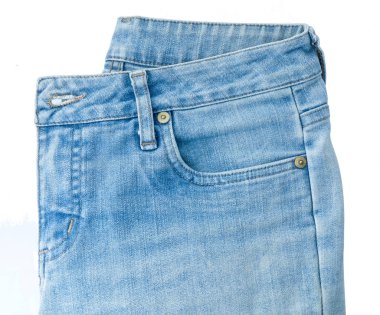 Kumaş dokusu, yakın yukarıya-in mavi Denim Jean izole beyaz arka plan üzerinde.