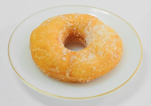 Essen Und Bäckerei Draufsicht Auf Köstlichen Frischen Und Süßen Donut — Stockfoto