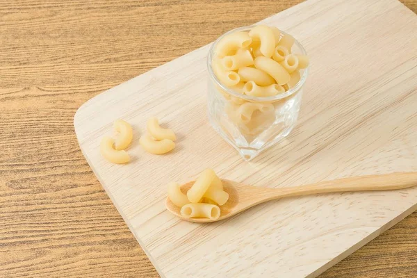 Nourriture Cuisine Macaroni Coude Non Cuit Pâtes Gomiti Tasse Verre — Photo