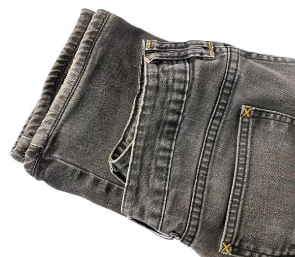 Tyg Textur Nära Upp Till Svart Denim Jean Isolerad Vit — Stockfoto