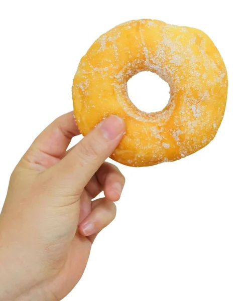Продукты Питания Хлебобулочные Изделия Руки Держат Вкусный Свежий Сладкий Пончик — стоковое фото