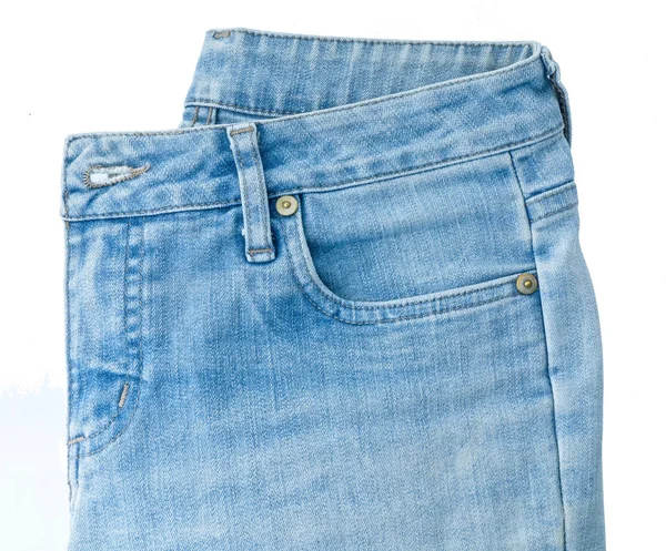 Kumaş dokusu, yakın yukarıya-in mavi Denim Jean izole beyaz arka plan üzerinde.