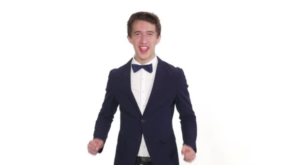 Feliz adolescente elegante comemorando o sucesso — Vídeo de Stock