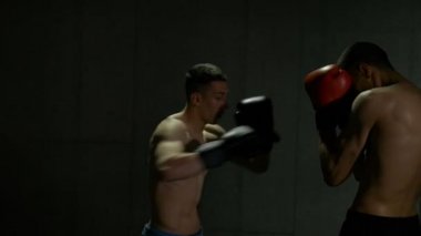Genç kickboxers pratik kutusu yumruklar ve sportif club hits