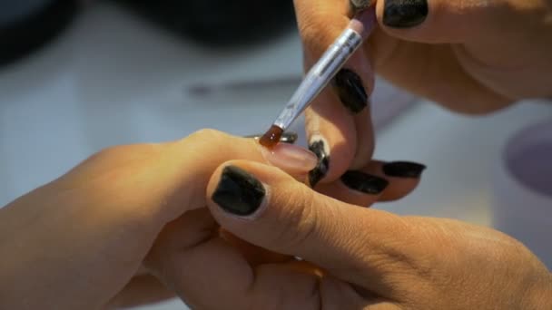 Woman gets professional manicure at beauty salon — Stock Video