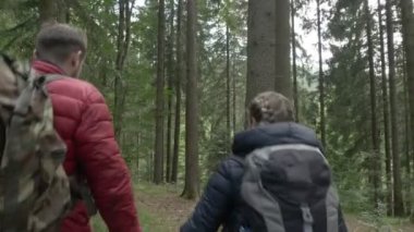 Genç seven çevreci çift doğa keşfetmek bir dağ iz el el üstünde hiking