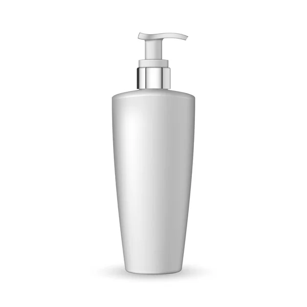 Realistické bílá plastová láhev pro krém, tekutý mýdlo s pumpičkou. 3D bílé realistické kosmetický balíček prázdnou tubu vektorové ilustrace. Realistické prázdná šablona Plastová lahvička s dávkovačem — Stockový vektor