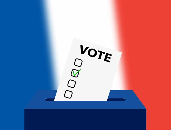 Γαλλική επεξεργάσιμο ψήφου κουτί και σημαία. Γαλλία ομοσπονδιακές εκλογές. ψηφοφορία ψηφοφορία πέρα από την εθνική σημαία της Γαλλίας για τις επερχόμενες εκλογές. — Διανυσματικό Αρχείο