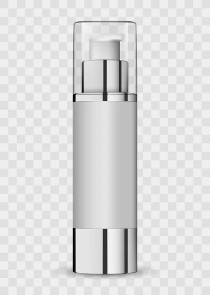 3d blanc réaliste icône emballage cosmétique tubes vides sur fond transparent illustration vectorielle. Bouteille réaliste en plastique blanc pour savon liquide crème avec pompe. Bouteille réaliste pour huile essentielle — Image vectorielle