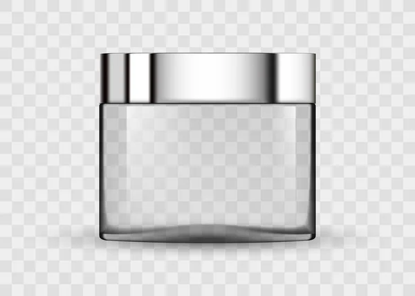 Glass transparent jar for cosmetic cream. 3d transparent realistic cosmetic package icon empty tubes on transparent background vector illustration. Cosmetic package for cream.