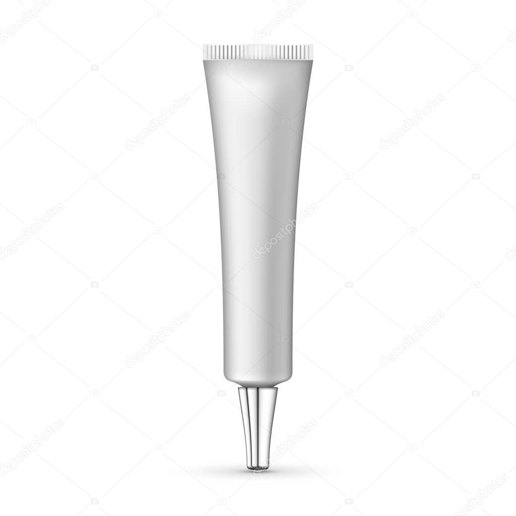 Blank White cosmetic tube pack of cream or Gel. 3d white realistic cosmetic package icon empty tubes on white background vector illustration. Realistic white plastic packaging for cosmetics.