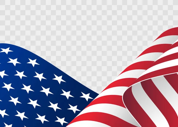 Flagge der Vereinigten Staaten von Amerika schwenkend. Illustration einer geschwungenen amerikanischen Flagge zum Unabhängigkeitstag — Stockvektor