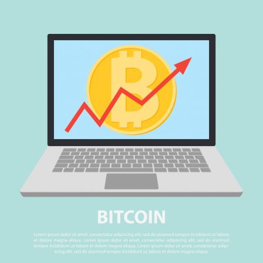 bitcoin tablet ile kırma yükseliş çizgi ok Lat simgesini tasarımı. Yükseliş çizgi ok ile bitcoin işaret düz simgesi tasarım içinde