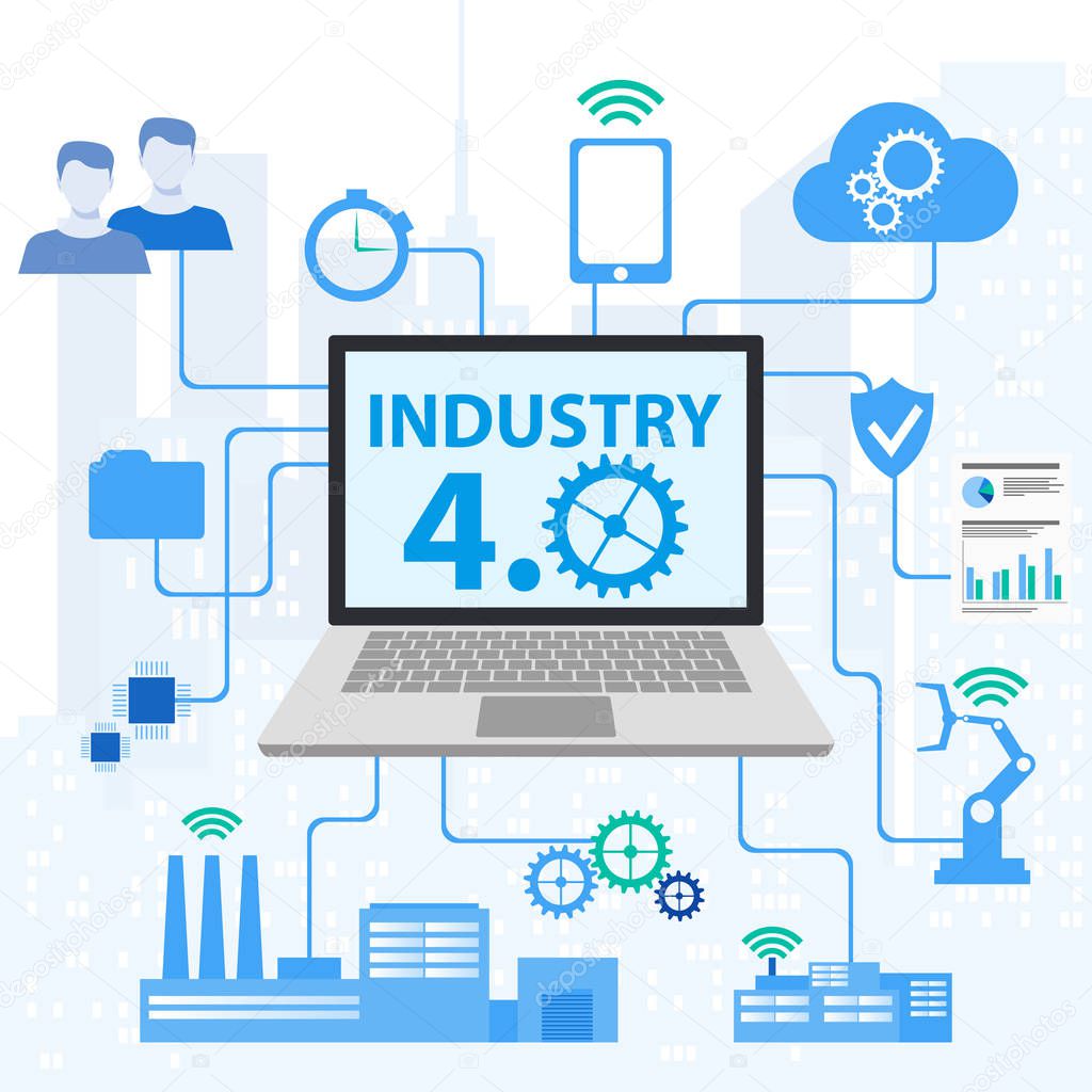 Industrial 4.0 Cyber Physical Systems concept ,Infographic Icons of industry 4.0