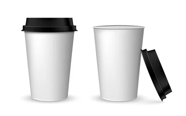 Mockup copo de café realista em branco. Conjunto de xícara de café de papel realista. Copos de papel isolados em branco . — Vetor de Stock