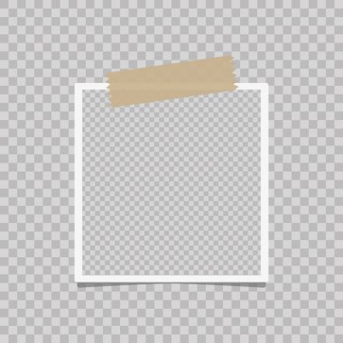 Yapışkan bant dikey olarak yerleştirilmiş düz kenarlı gerçekçi vektör fotoğraf çerçevesi.