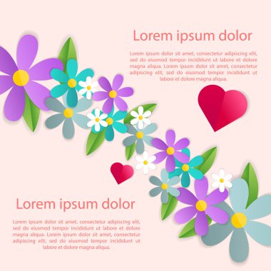 Romantik poster çerçeve dekorasyon Kalpler, çiçekler ve mutlu Sevgililer günü tebrik kartı veya düğün davetiyesi için çerçeve.