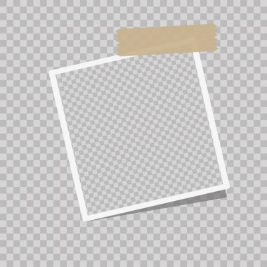 Yapışkan bant dikey olarak yerleştirilmiş düz kenarlı gerçekçi vektör fotoğraf çerçevesi.