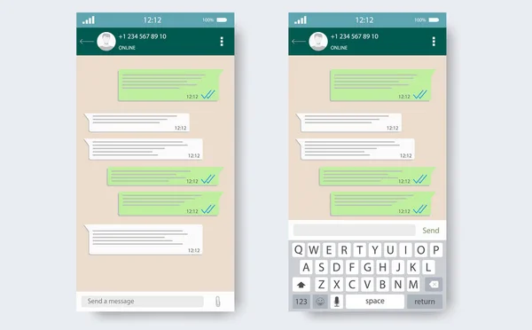 Chat-App-Vorlage mit mobiler Tastatur. — Stockvektor