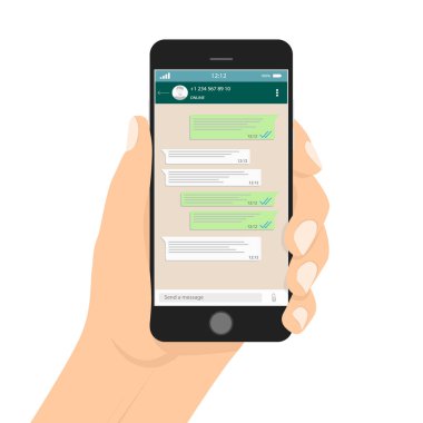Akıllı telefon, sosyal ağ ekran ve yazma iletisinde dokunmadan tutan el.