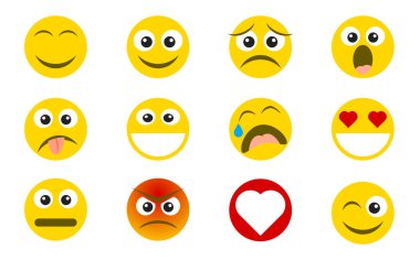 Soyut komik düz stil emoji ifade Icon set. Sosyal medya reaksiyonlar. Düz tasarım. 