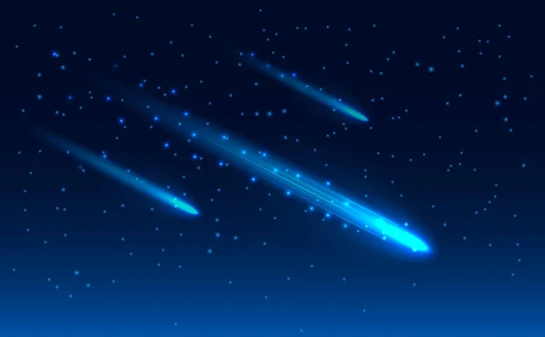 Vetor realista de três cometas no céu espacial estrelado . — Vetor de Stock
