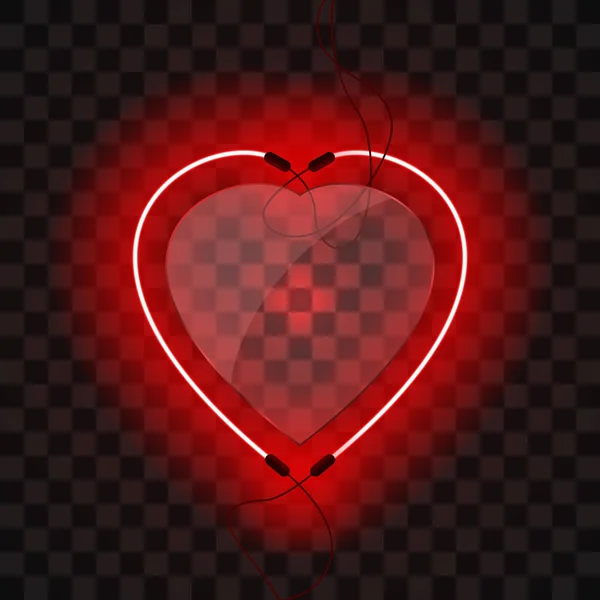 Retro neon heart sign on transparent background. — Stock Vector