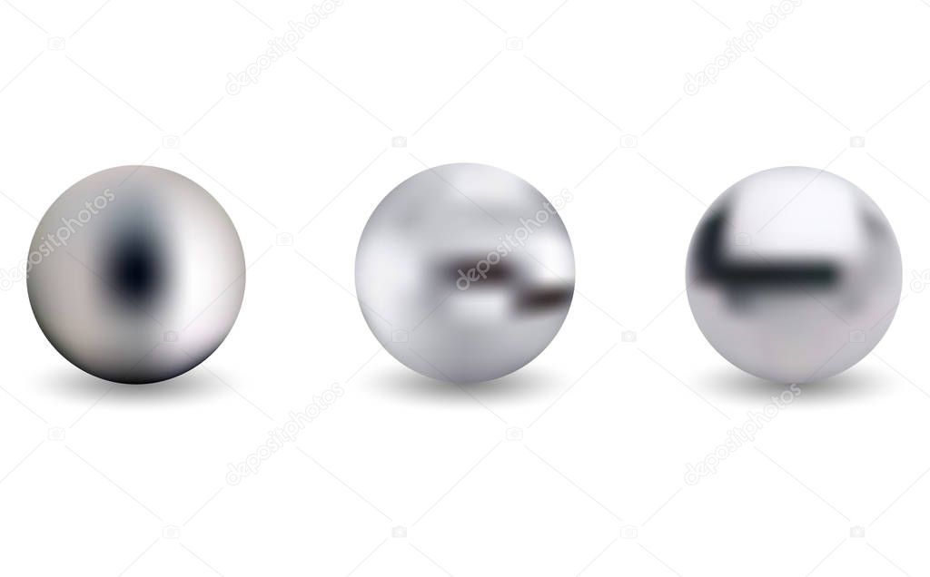 Metallic chrome sphere over white background.