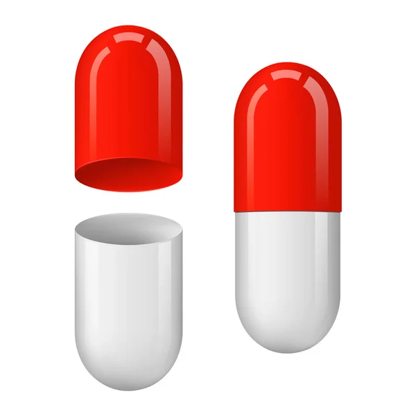 Medical open and closed capsule pill — Stock Vector