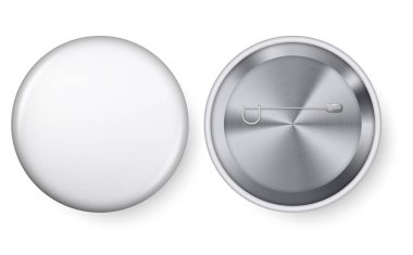 Beyaz arka plan üzerinde izole beyaz boş rozet pin broş.