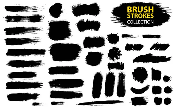 Set of black paint, ink, grunge, dirty brush strokes. — Stock Vector