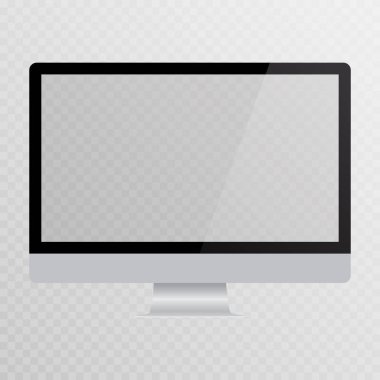Saydam arka plan üzerinde izole gerçekçi bilgisayar monitörü. Vektör mockup. Vektör çizim.