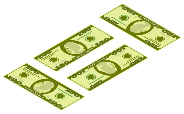 Vector dollar bill isolated on white background. Isometric Flat illustration of money. — Stock Vector