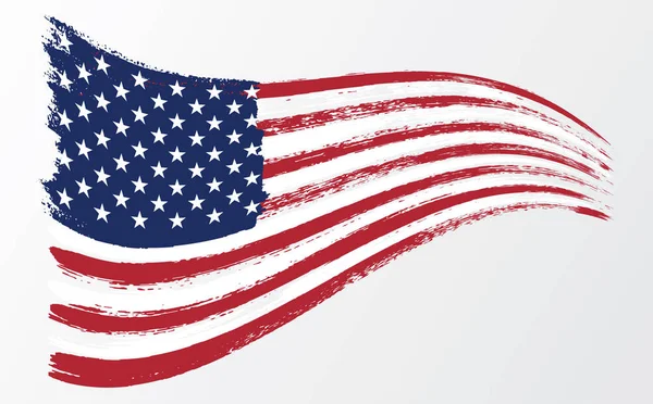 Acenando bandeira Estados Unidos da América. ilustração ondulado bandeira americana para independência dia pincel acidente vascular cerebral fundo — Vetor de Stock