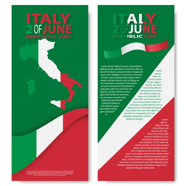 Итальянский флаг. Итальянский перевод надписи: Италия. Второе июня. Отдых в Италии — стоковый вектор