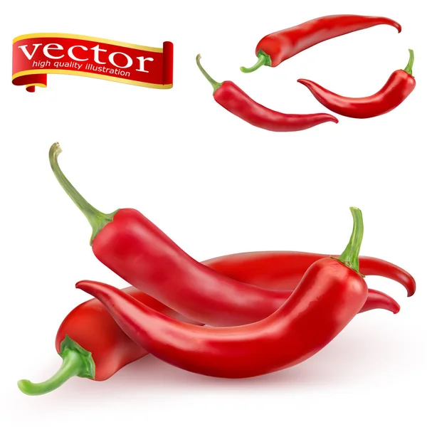 Red hot naturel gousse de piment rouge image réaliste avec illustration vectorielle ombre . — Image vectorielle