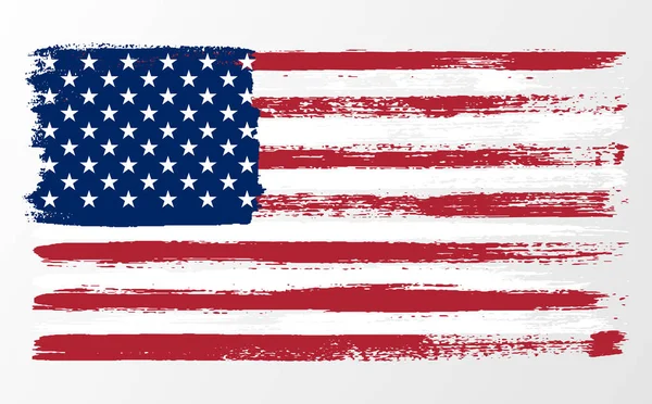 Ondeando bandera de los Estados Unidos de América. ilustración ondulada bandera americana para el día de la independencia cepillo trazo fondo — Vector de stock