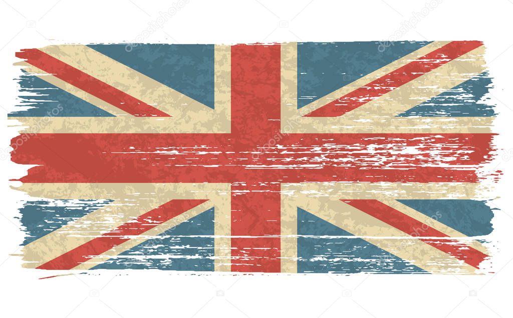 Vector illustration Vintage Flag of UK. Grungy British flag. Vector grunge retro design Great Britain flag background