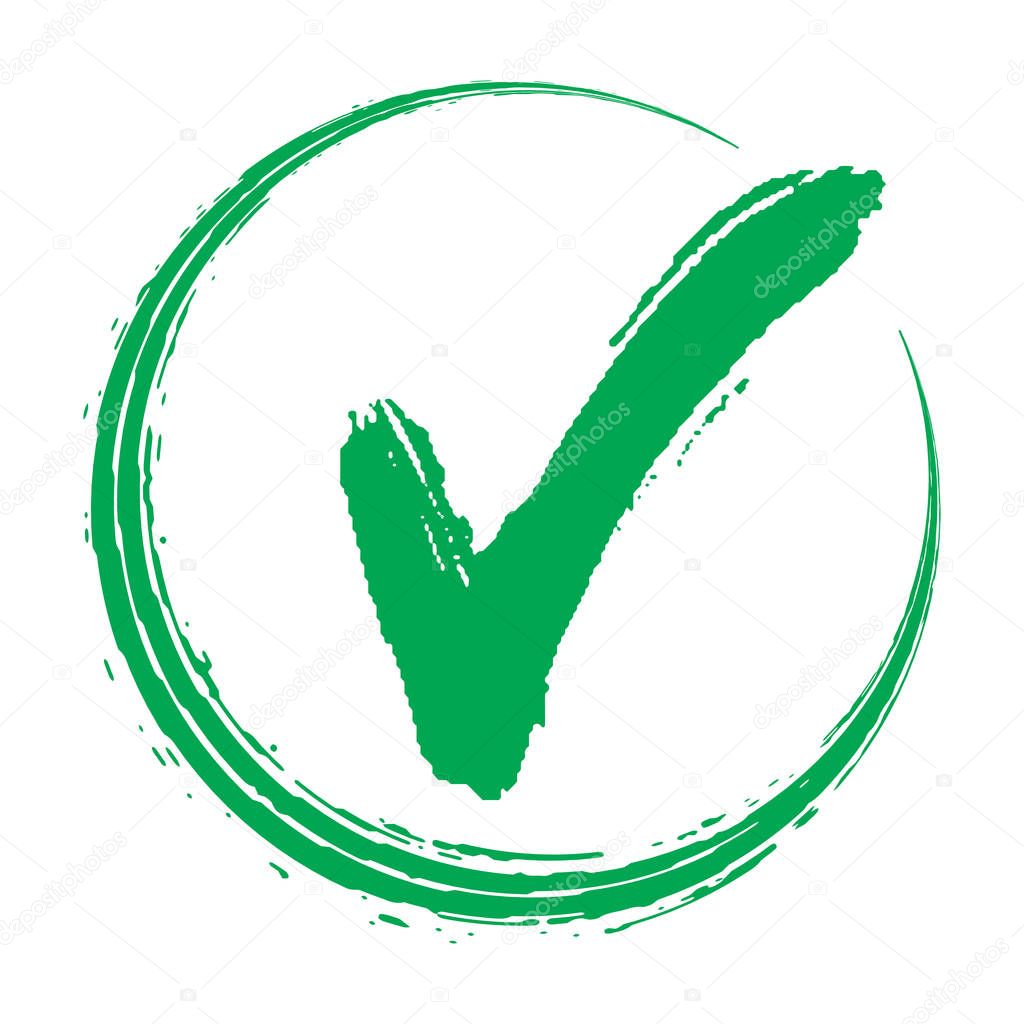 Vector illustration with green and red hand drawn  grungy check mark. Green check mark icon. 