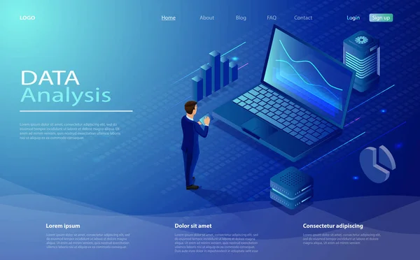 Man analyze diorams and graphics. Data analysis concept with characters. — Stock Vector