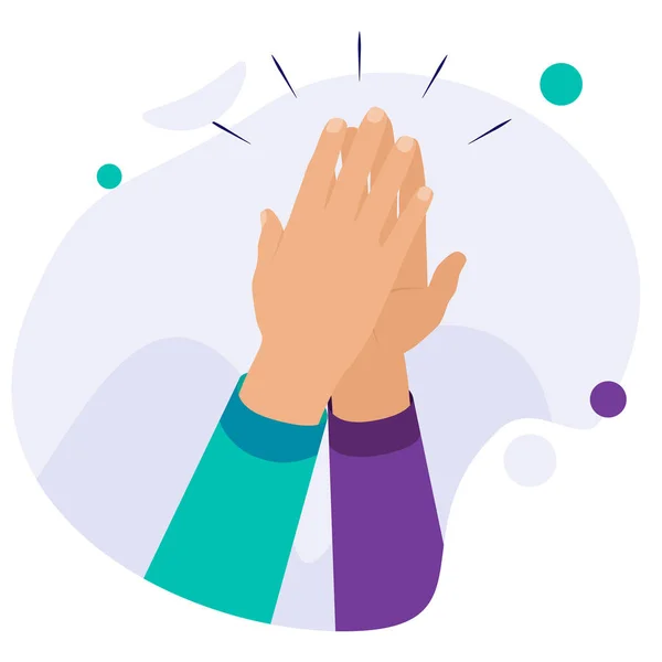 High five concept for success, teamwork. Hands in a gesture of success. Two hands giving high five for great work. High five - symbol of excellent teamwork. Concept cooperation, partnership, teamwork — Stock Vector