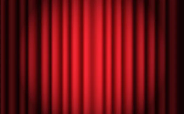 Luxury scarlet red silk velvet curtains and draperies interior decoration design. Luxurious indoor red curtain illuminated spotlight. Red theatre curtain — Stock Vector