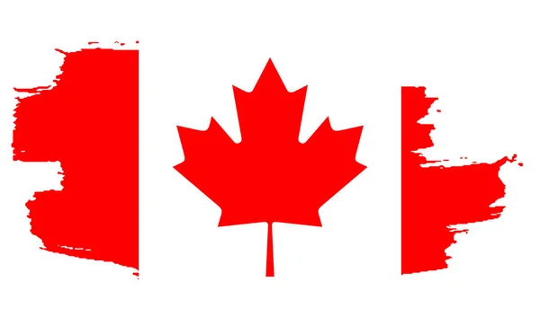 Feliz Día de Canadá, julio 1 día festivo celebrar tarjeta. Hoja de arce en la bandera hecha en el fondo de pincelada. Bandera Grunge Canada. Primer día de julio un día festivo con el nombre de Dominion Day . — Vector de stock