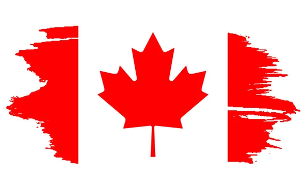 Feliz Día de Canadá, julio 1 día festivo celebrar tarjeta. Hoja de arce en la bandera hecha en el fondo de pincelada. Bandera Grunge Canada. Primer día de julio un día festivo con el nombre de Dominion Day . — Vector de stock